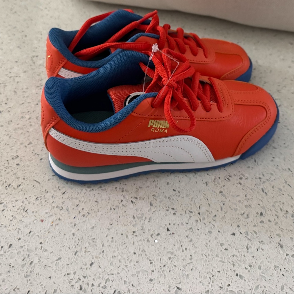 Puma Kids' Roma Orange and Blue Sneakers - Picture 3 of 6